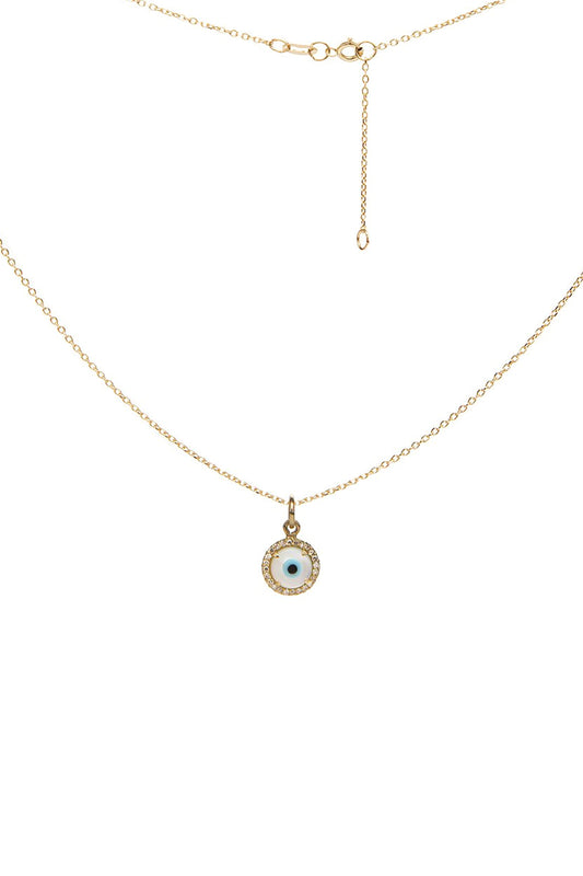 L.A. STEIN Diamond Mother of Pearl Evil Eye Necklace in Yellow Gold