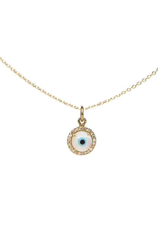 L.A. STEIN Diamond Mother of Pearl Evil Eye Necklace in Yellow Gold