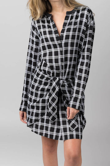 RAG & BONE Tie Dress in Black / Heather Grey Plaid