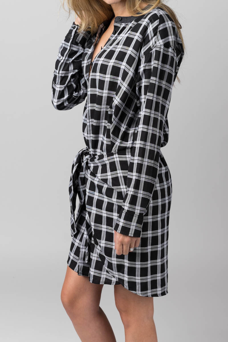 RAG & BONE Tie Dress in Black / Heather Grey Plaid