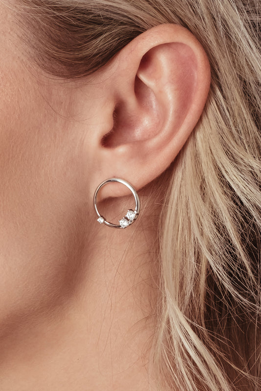 VELINA 925 Silver Floating Crystal Circle Stud Earrings